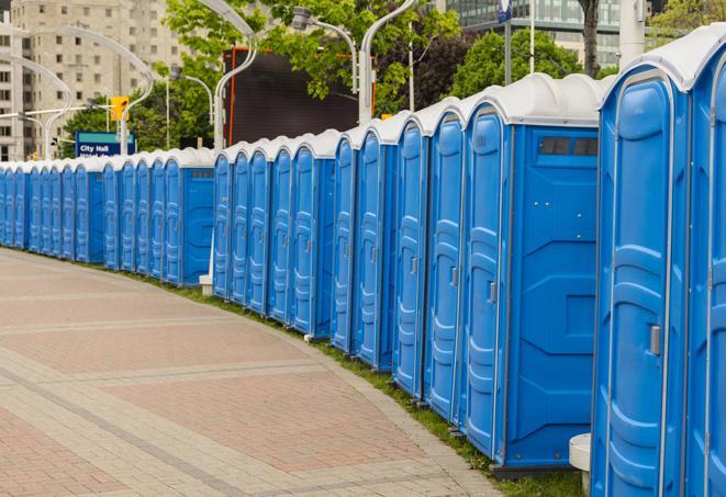Seasonal porta potty units set up at a Villa Rica, Georgia venue